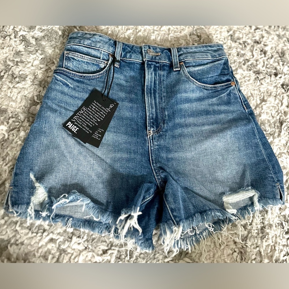 PAIGE Dani High Rise Denim Shorts NWT Leela Deconstructed Size 26 - Picture 10 of 15